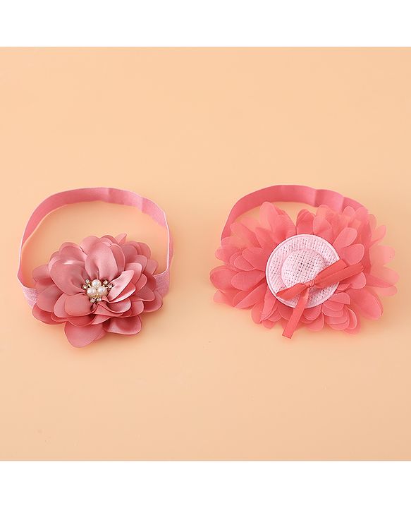 Babyhug Headbands With Floral Applique Pack of 2 Free Size - Maroon , Purple