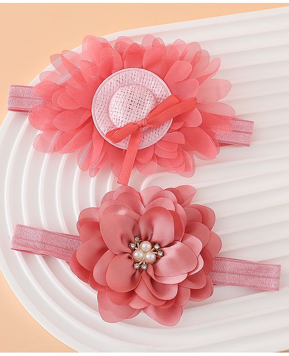 Babyhug Headbands With Floral Applique Pack of 2 Free Size - Maroon , Purple