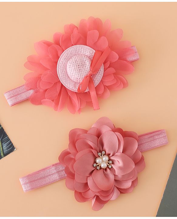 Babyhug Headbands With Floral Applique Pack of 2 Free Size - Maroon , Purple
