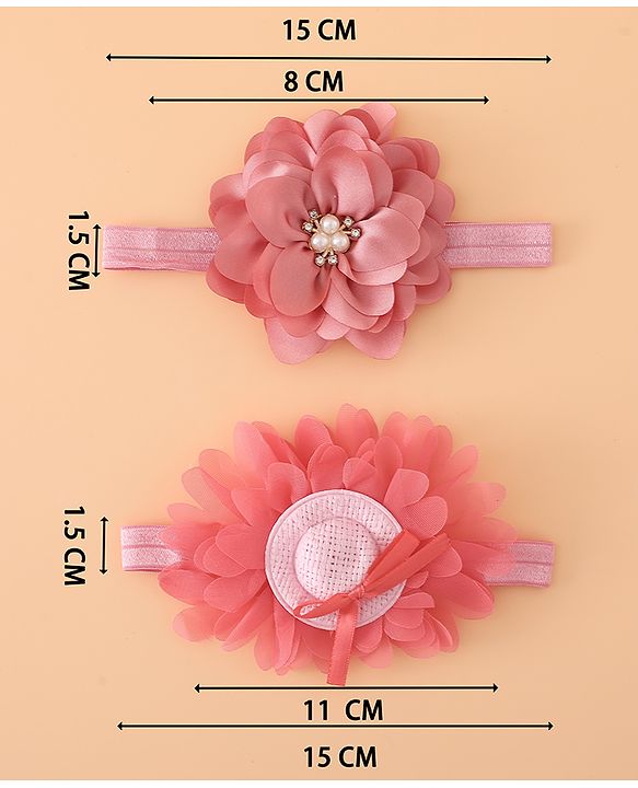 Babyhug Headbands With Floral Applique Pack of 2 Free Size - Maroon , Purple