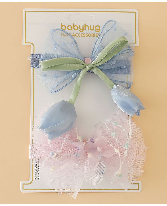 Babyhug Free Size Organza Tulip Bow Headbands with Sheer Layered Net Fabric Pack of 2 - Lavender & Pink