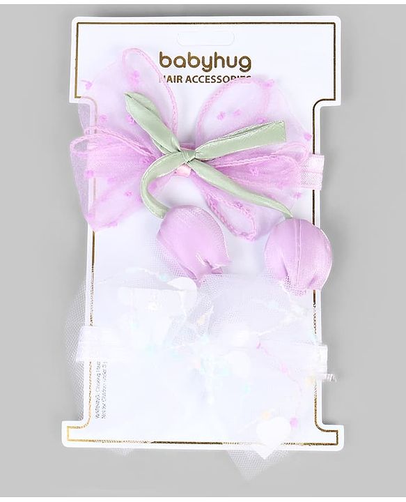 Babyhug Free Size Organza Tulip Bow Headbands with Sheer Layered Net Fabric Pack of 2 - Lavender & Pink