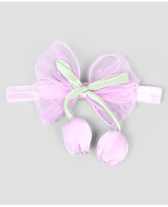 Babyhug Free Size Organza Tulip Bow Headbands with Sheer Layered Net Fabric Pack of 2 - Lavender & Pink