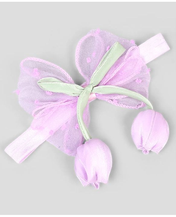 Babyhug Free Size Organza Tulip Bow Headbands with Sheer Layered Net Fabric Pack of 2 - Lavender & Pink