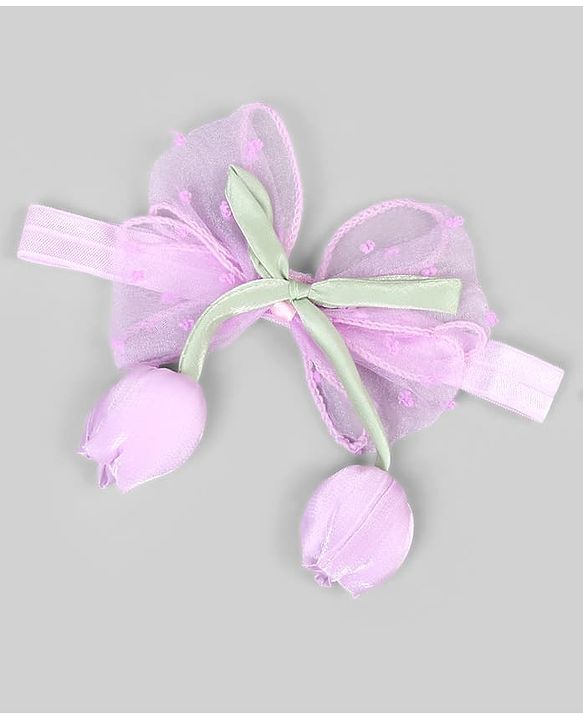 Babyhug Free Size Organza Tulip Bow Headbands with Sheer Layered Net Fabric Pack of 2 - Lavender & Pink