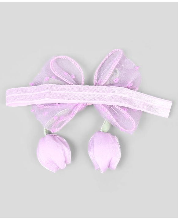 Babyhug Free Size Organza Tulip Bow Headbands with Sheer Layered Net Fabric Pack of 2 - Lavender & Pink