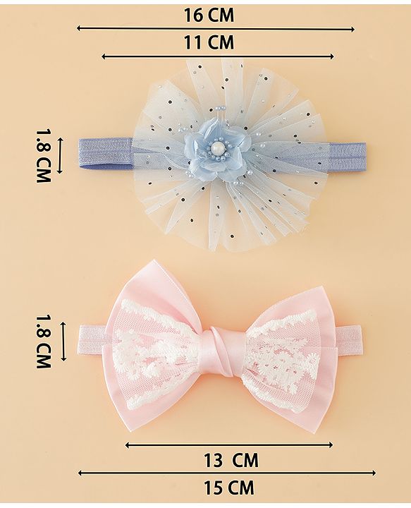 Babyhug Headbands With Floral Bow & Pearl Applique Pack of 2 Free Size-Blue/Pink