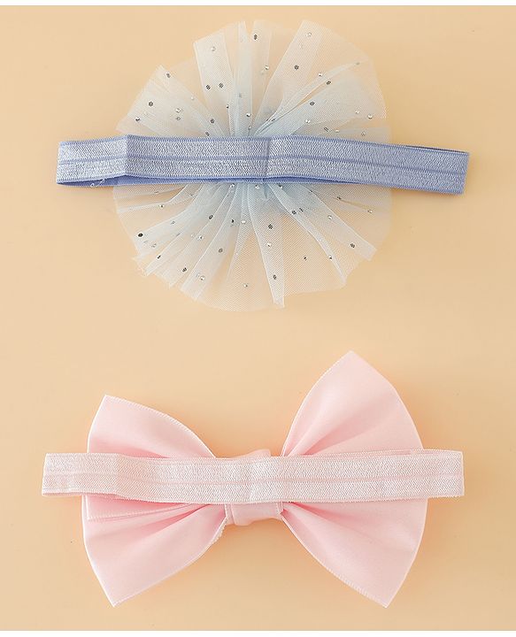 Babyhug Headbands With Floral Bow & Pearl Applique Pack of 2 Free Size-Blue/Pink