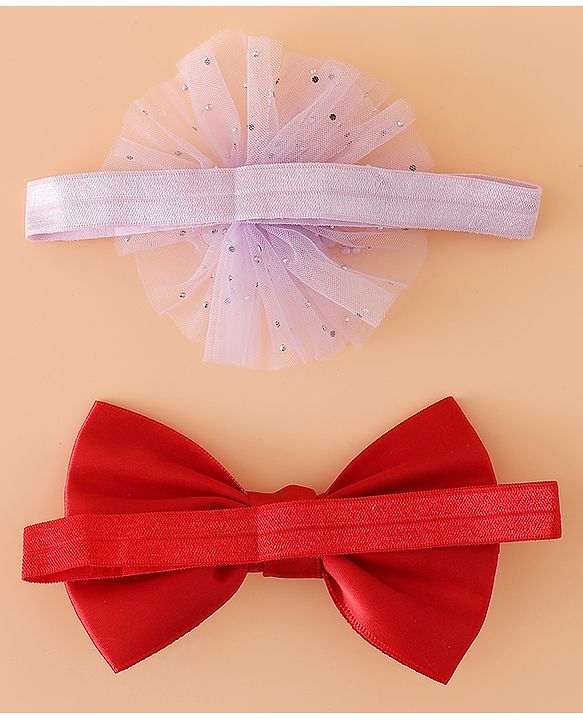 Babyhug Headbands With Floral Bow & Pearl Applique Pack of 2 Free Size-Blue/Pink