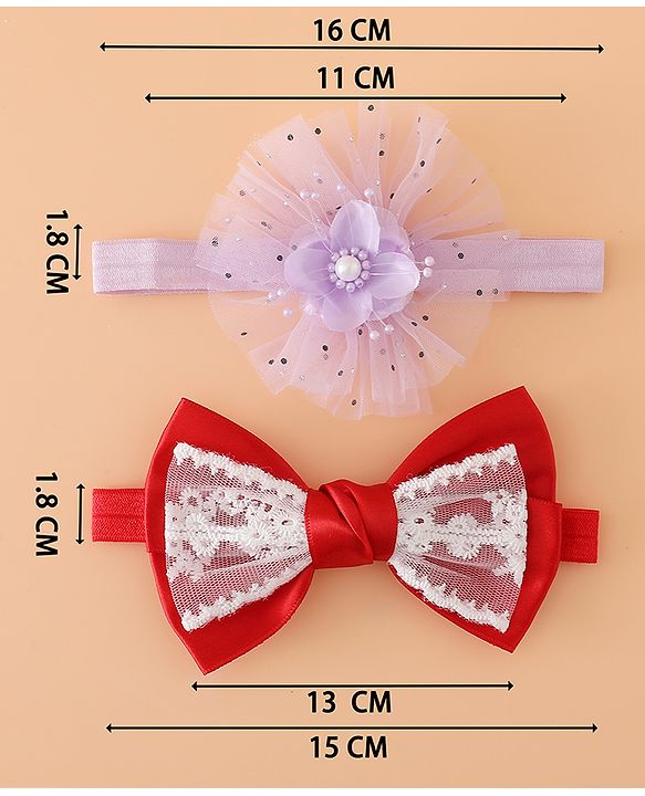 Babyhug Headbands With Floral Bow & Pearl Applique Pack of 2 Free Size-Blue/Pink