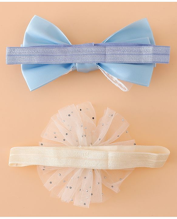 Babyhug Headbands With Floral Bow & Pearl Applique Pack of 2 Free Size-Blue/Pink