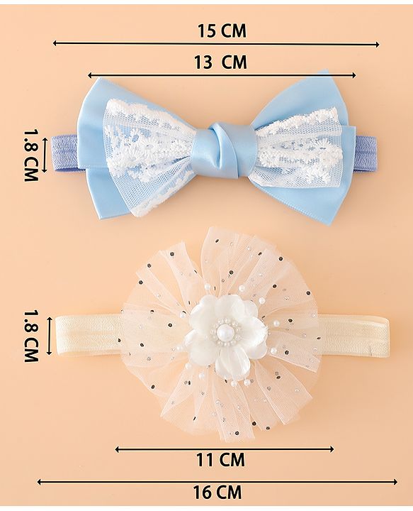 Babyhug Headbands With Floral Bow & Pearl Applique Pack of 2 Free Size-Blue/Pink