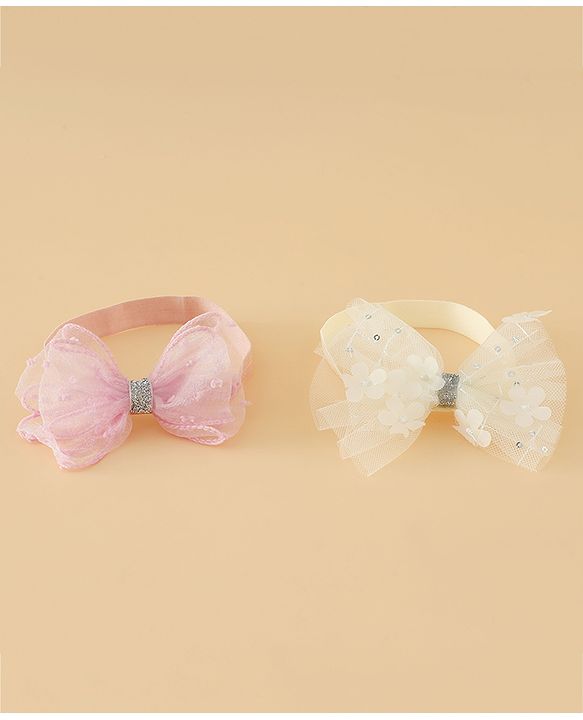 Babyhug Headband With Bow Applique Pack of 2 Free Size -Pink/Off White