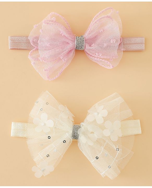 Babyhug Headband With Bow Applique Pack of 2 Free Size -Pink/Off White