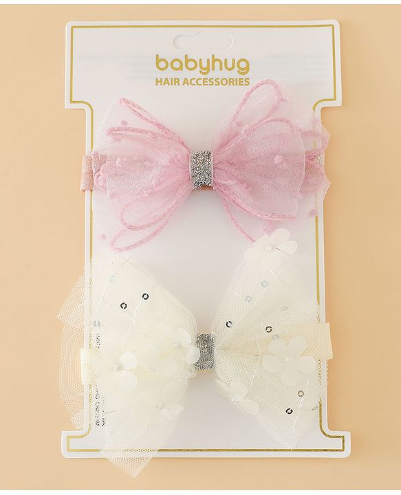 Babyhug Headband With Bow Applique Pack of 2 Free Size -Pink/Off White