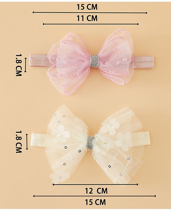 Babyhug Headband With Bow Applique Pack of 2 Free Size -Pink/Off White