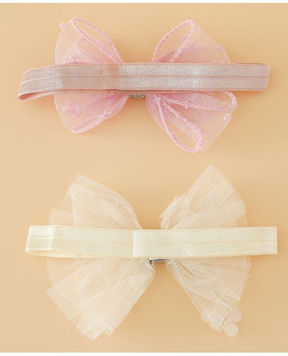 Babyhug Headband With Bow Applique Pack of 2 Free Size -Pink/Off White