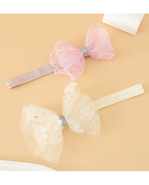 Babyhug Headband With Bow Applique Pack of 2 Free Size -Pink/Off White
