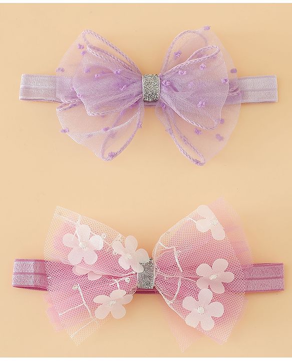 Babyhug Headband With Bow Applique Pack of 2 Free Size -Pink/Off White