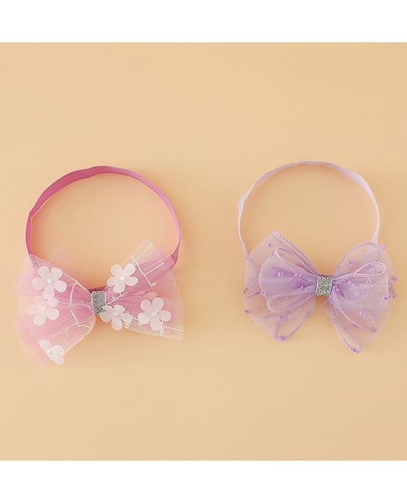 Babyhug Headband With Bow Applique Pack of 2 Free Size -Pink/Off White