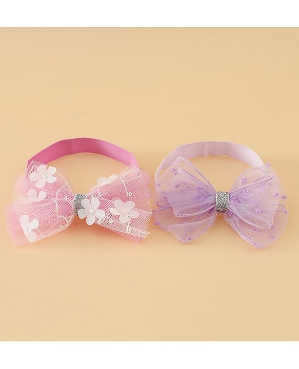 Babyhug Headband With Bow Applique Pack of 2 Free Size -Pink/Off White