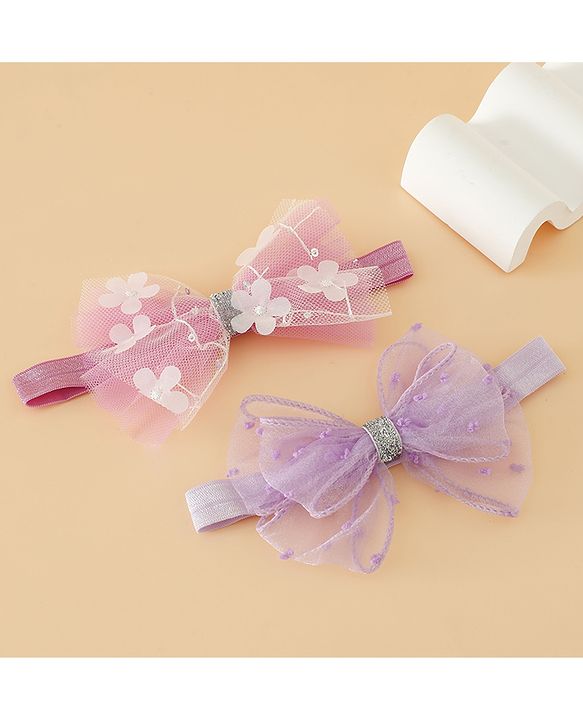 Babyhug Headband With Bow Applique Pack of 2 Free Size -Pink/Off White