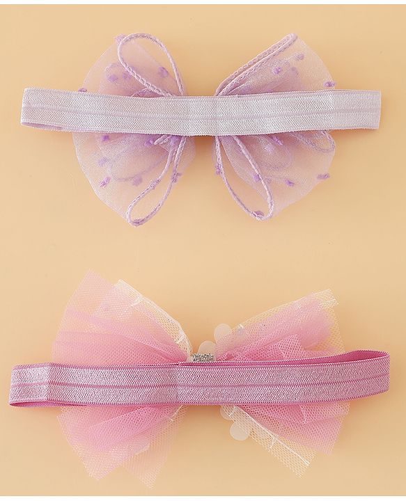 Babyhug Headband With Bow Applique Pack of 2 Free Size -Pink/Off White