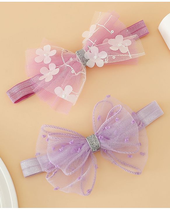 Babyhug Headband With Bow Applique Pack of 2 Free Size -Pink/Off White