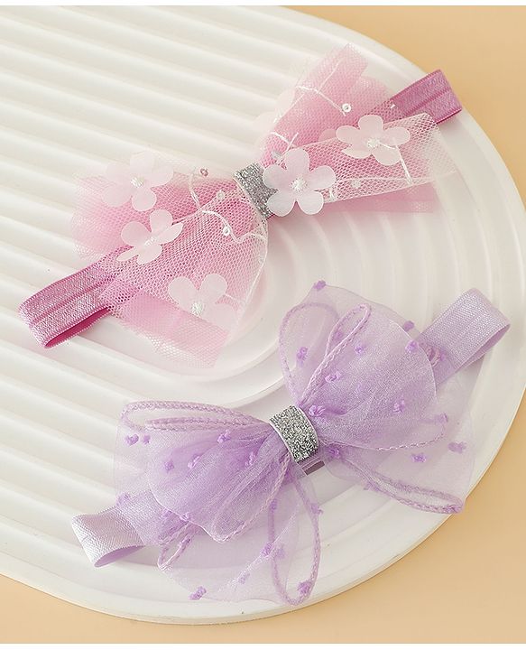 Babyhug Headband With Bow Applique Pack of 2 Free Size -Pink/Off White