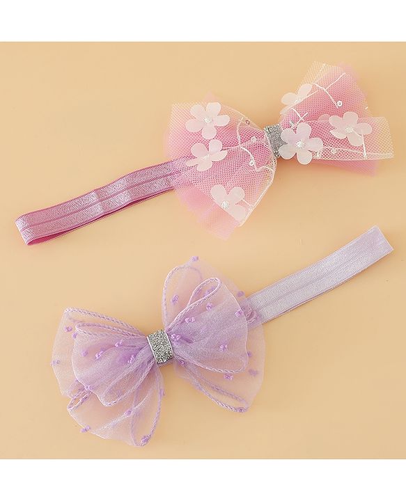 Babyhug Headband With Bow Applique Pack of 2 Free Size -Pink/Off White