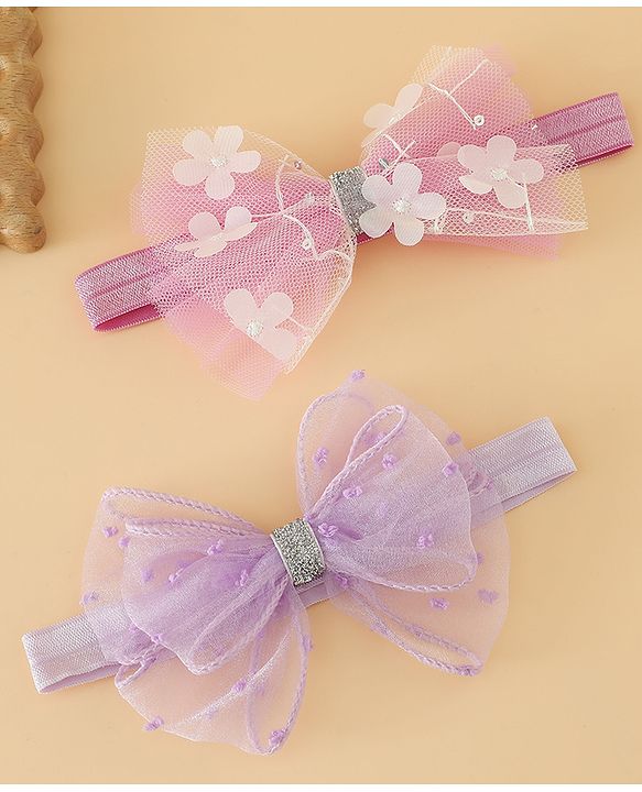 Babyhug Headband With Bow Applique Pack of 2 Free Size -Pink/Off White