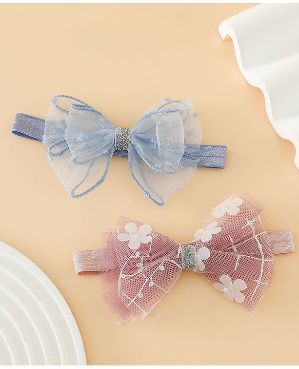 Babyhug Headband With Bow Applique Pack of 2 Free Size -Pink/Off White