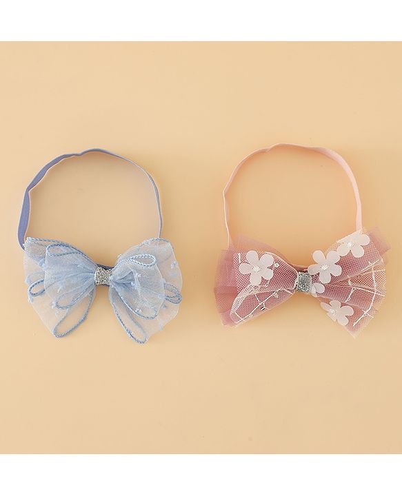 Babyhug Headband With Bow Applique Pack of 2 Free Size -Pink/Off White