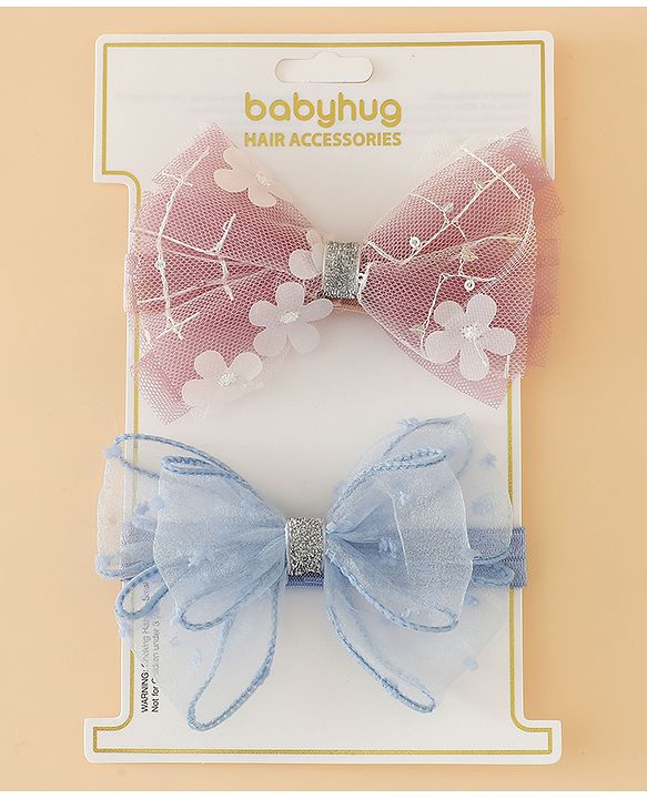 Babyhug Headband With Bow Applique Pack of 2 Free Size -Pink/Off White