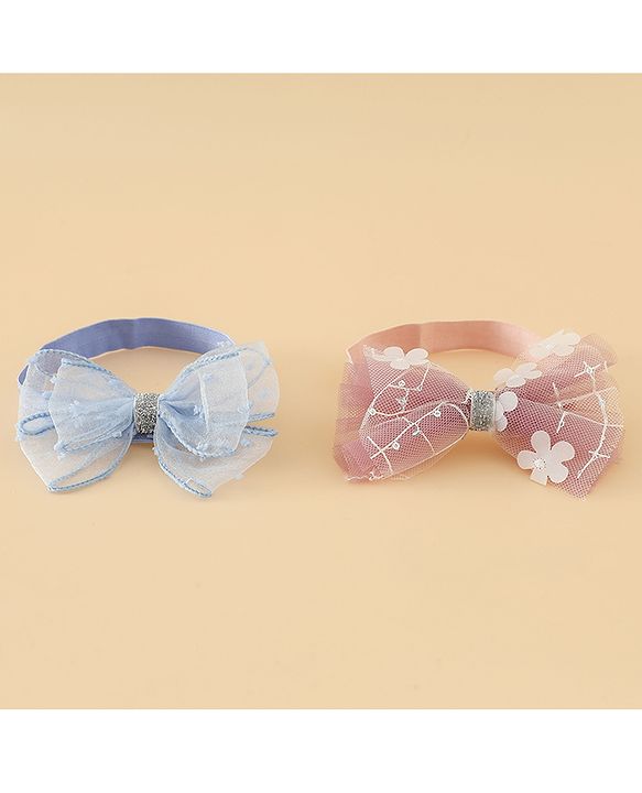 Babyhug Headband With Bow Applique Pack of 2 Free Size -Pink/Off White