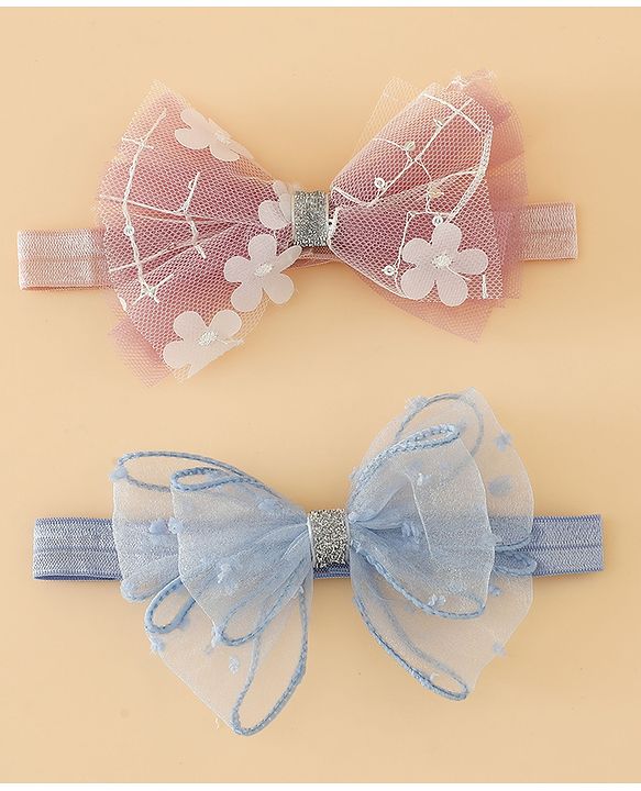 Babyhug Headband With Bow Applique Pack of 2 Free Size -Pink/Off White
