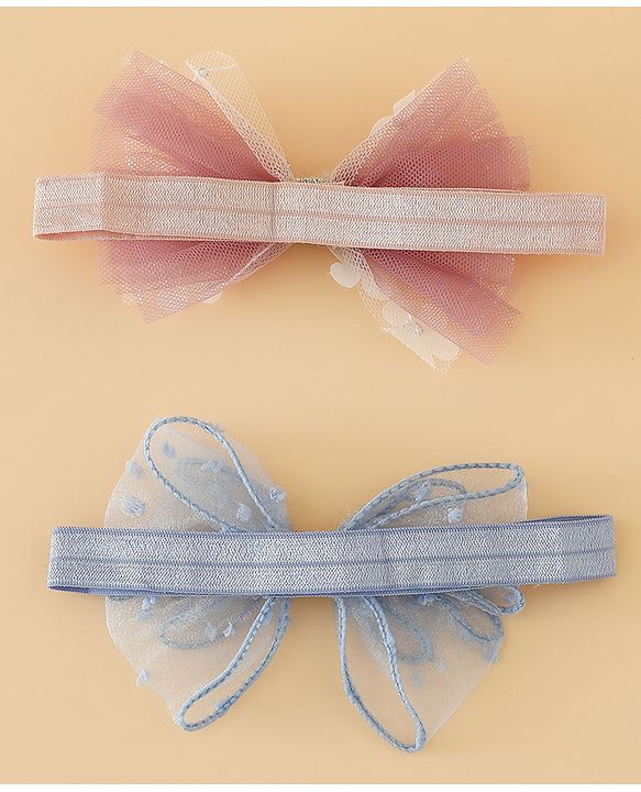 Babyhug Headband With Bow Applique Pack of 2 Free Size -Pink/Off White
