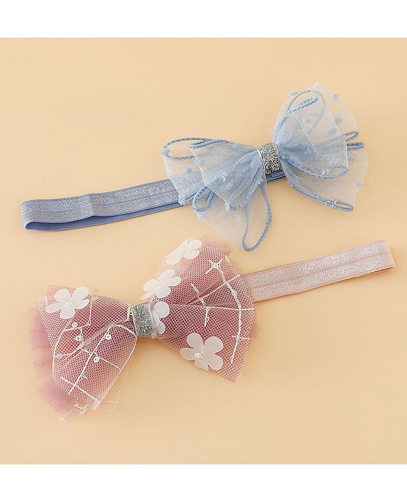 Babyhug Headband With Bow Applique Pack of 2 Free Size -Pink/Off White