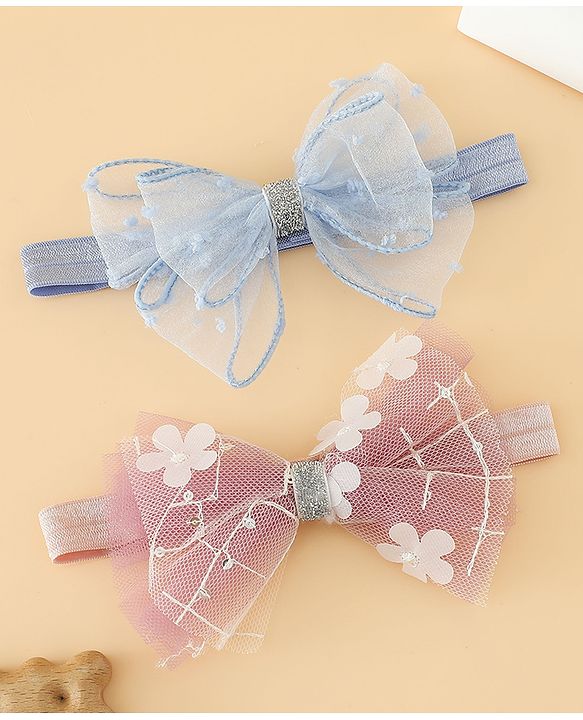 Babyhug Headband With Bow Applique Pack of 2 Free Size -Pink/Off White