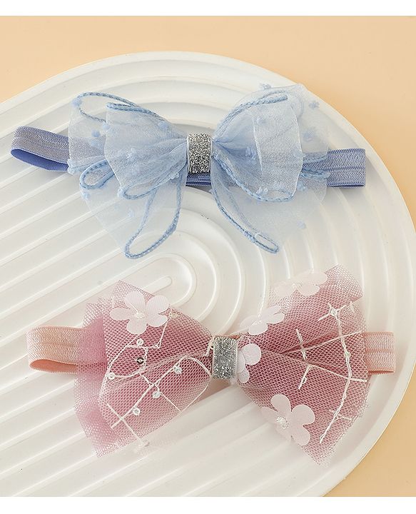 Babyhug Headband With Bow Applique Pack of 2 Free Size -Pink/Off White