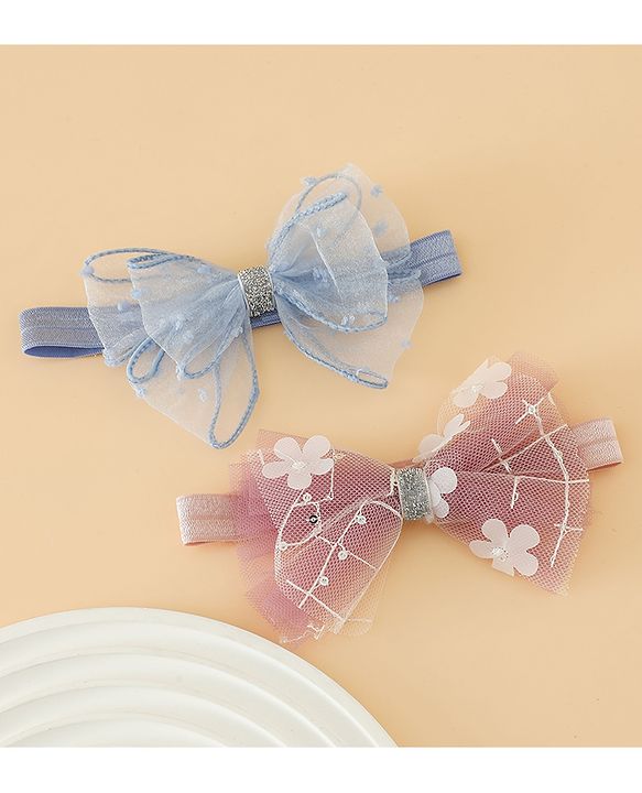 Babyhug Headband With Bow Applique Pack of 2 Free Size -Pink/Off White