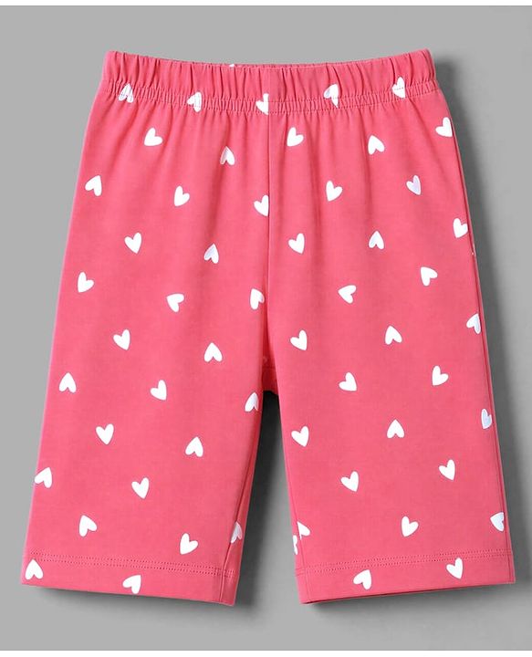 Babyhug Cotton Knit Half Sleeves T-Shirt & Capri Night Suit With Giraffe & Heart Print - White & Pink