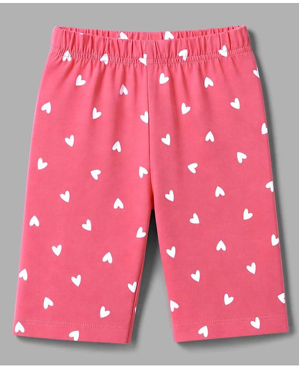 Babyhug Cotton Knit Half Sleeves T-Shirt & Capri Night Suit With Giraffe & Heart Print - White & Pink