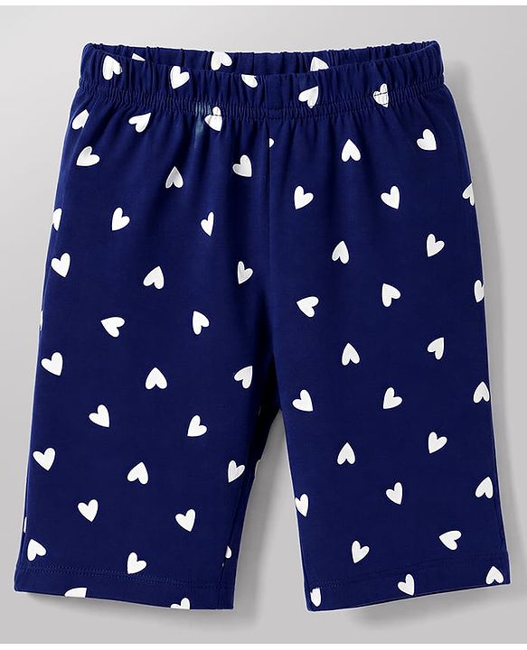 Babyhug 100% Cotton Knit Half Sleeves T-Shirt & Capri Night Suit with Heart & Text Print - White
