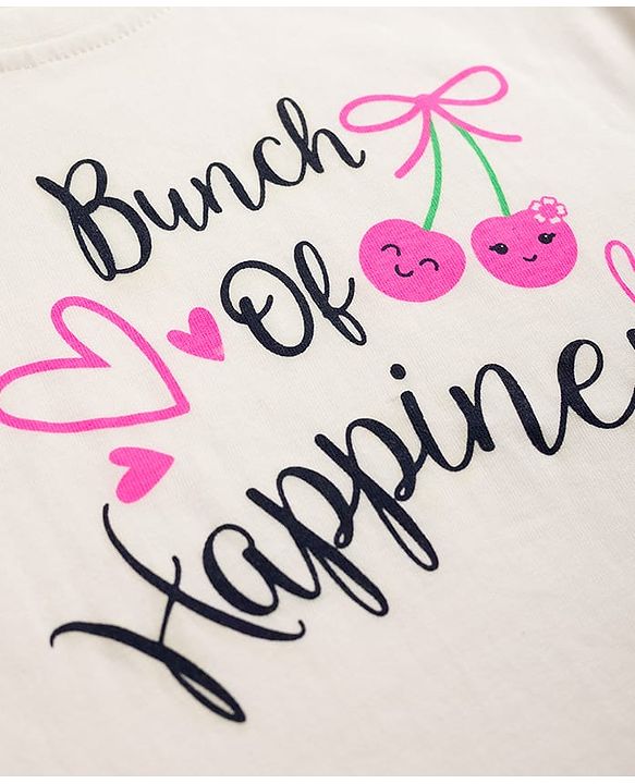 Babyhug 100% Cotton Knit Half Sleeves T-Shirt & Capri Night Suit with Heart & Text Print - White