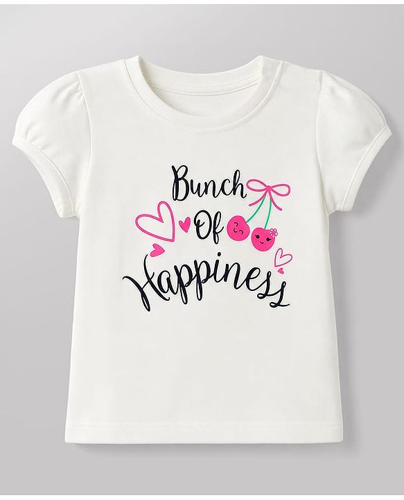 Babyhug 100% Cotton Knit Half Sleeves T-Shirt & Capri Night Suit with Heart & Text Print - White