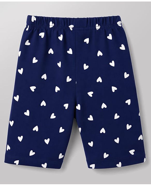 Babyhug 100% Cotton Knit Half Sleeves T-Shirt & Capri Night Suit with Heart & Text Print - White