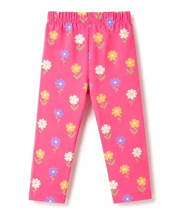 Babyhug 100% Cotton Knit Half Sleeves Front Open Top & Pyjama Night Suit with Floral Print - Pink