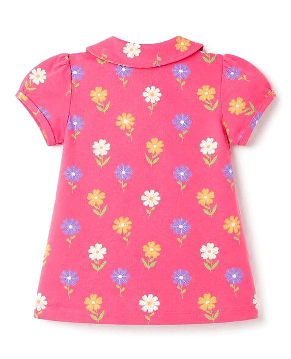 Babyhug 100% Cotton Knit Half Sleeves Front Open Top & Pyjama Night Suit with Floral Print - Pink