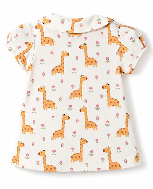 Babyhug 100% Cotton Knit Half Sleeves Top & Pyjama Night Suit Co-ords With Giraffe Print - White